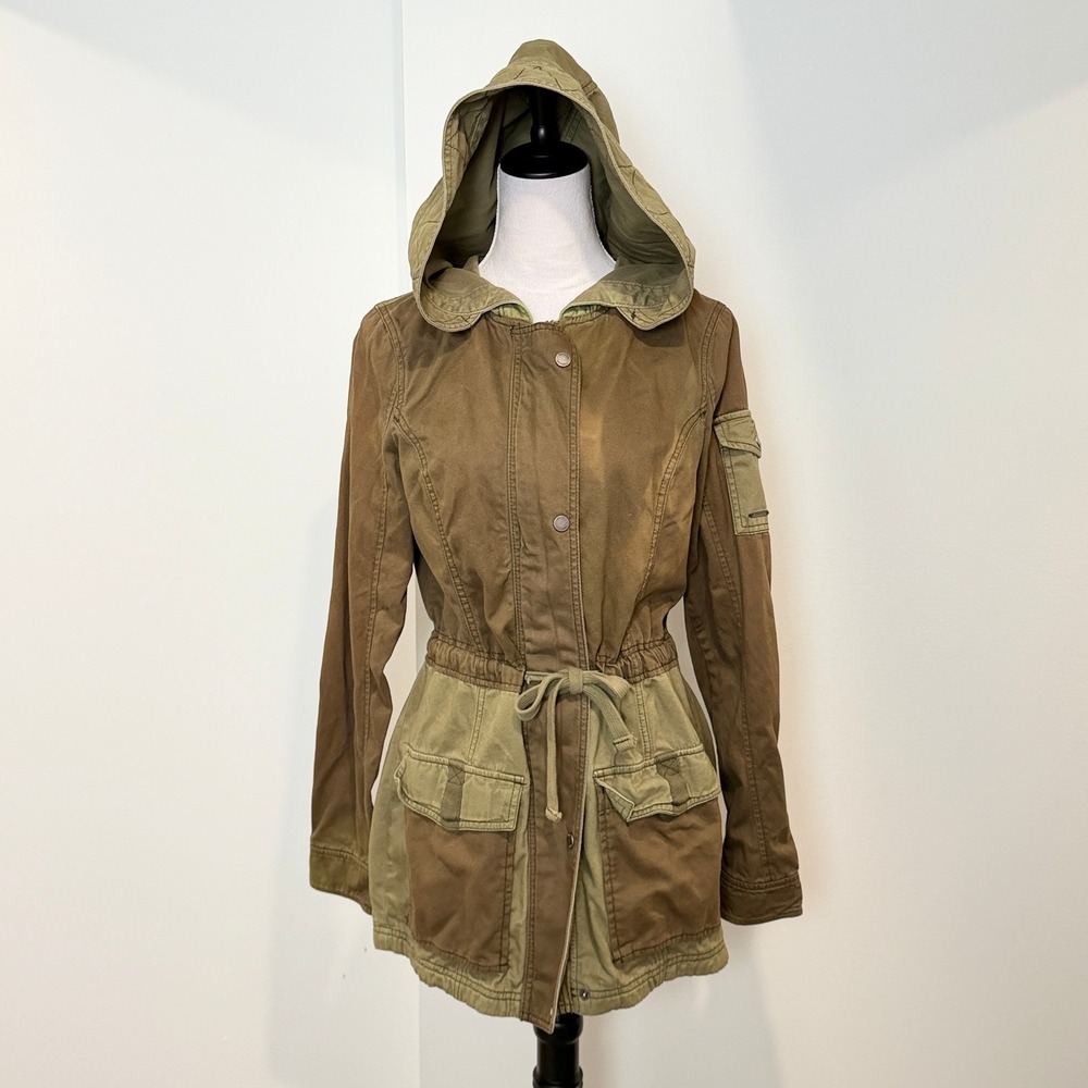Hollister Two Tone Olive Green Utility Parka Jacket Military Women M *READ